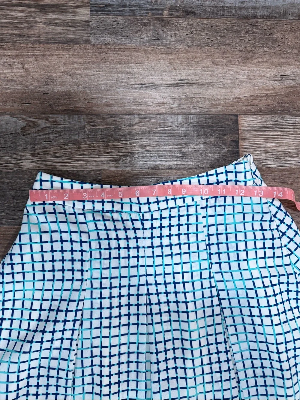 The Limited Pleated A-Line Pleated Skirt Blue Teal Grid Pattern Size 0